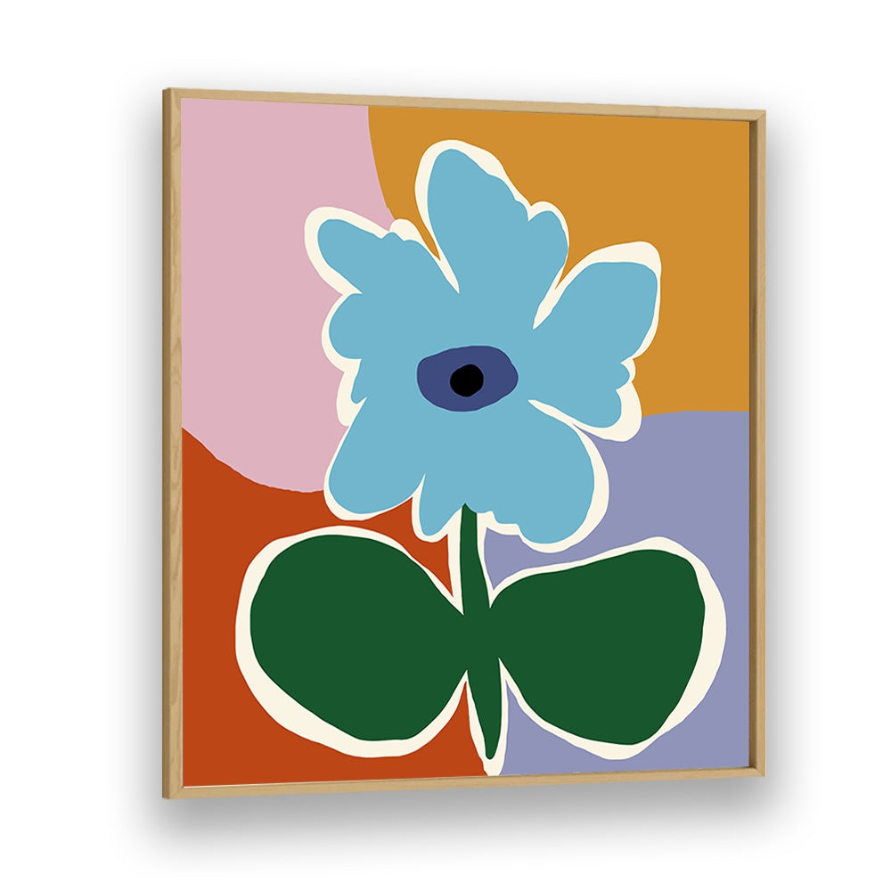 Retro Minimal Flower III, Botanical Art Paintings Artwork in Oak Wood Plain Frame
