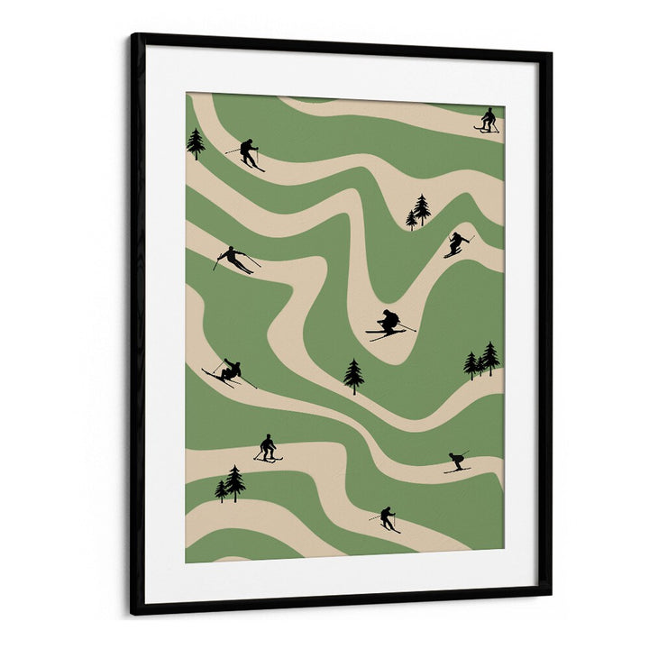 Retro ski art Sports Art Artwork in Black Frame With Mount