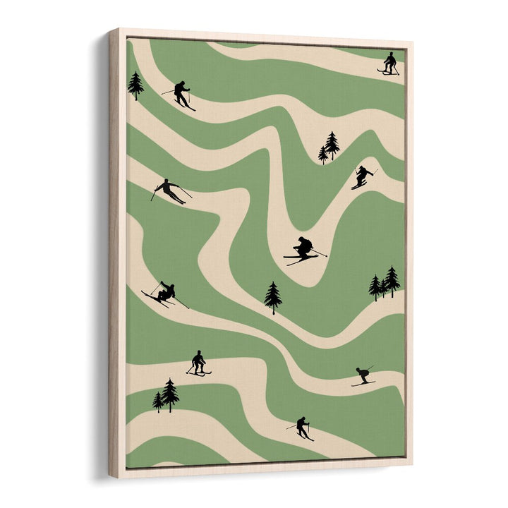 Retro ski art Sports Art Artwork in Oak Wood Floater Frame