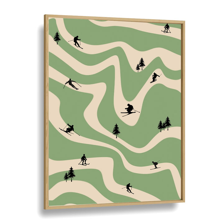 Retro ski art Sports Art Artwork in Oak Wood Plain Frame