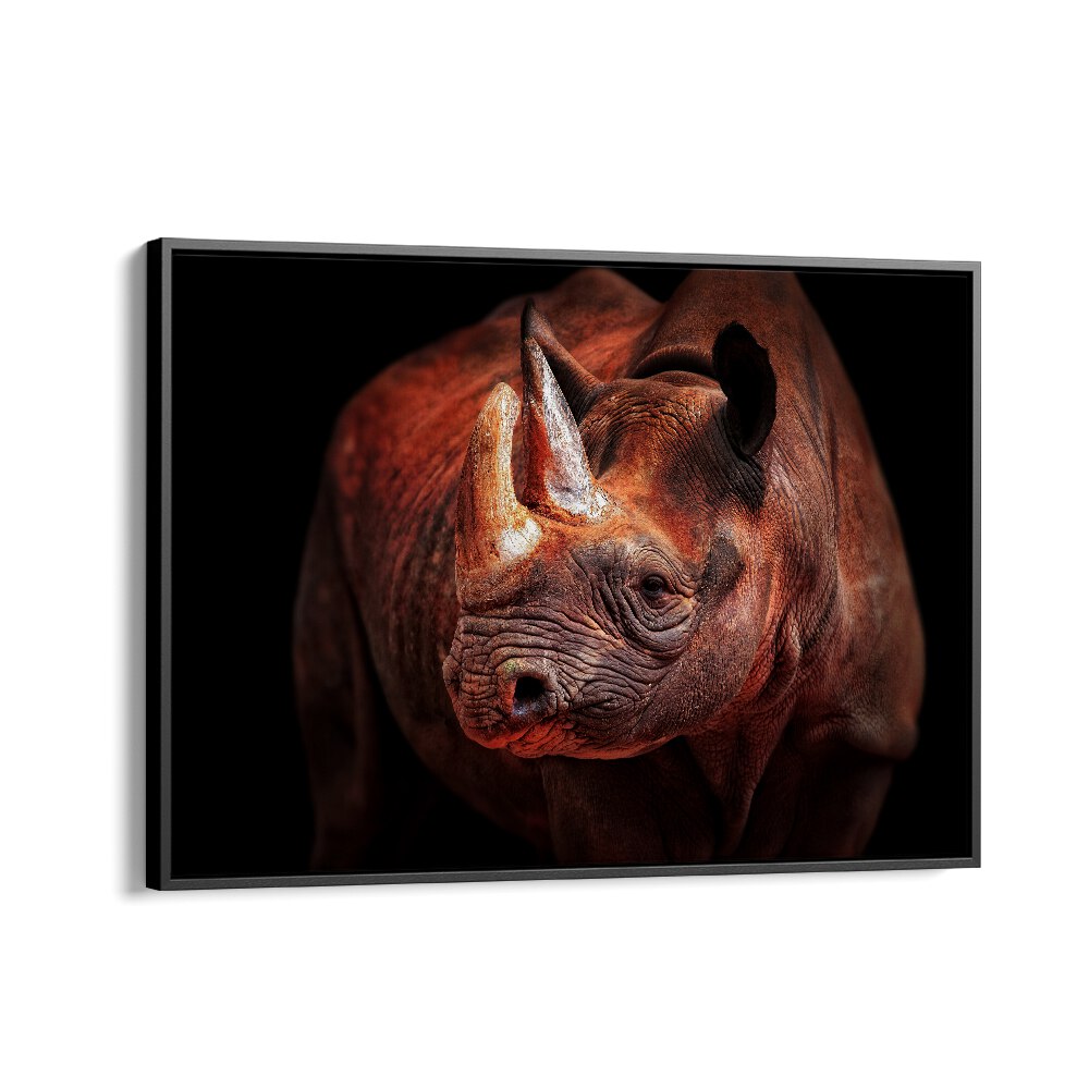 RHINO POSING WILDLIFE PHOTOGRAPHY in Black Floater Frame