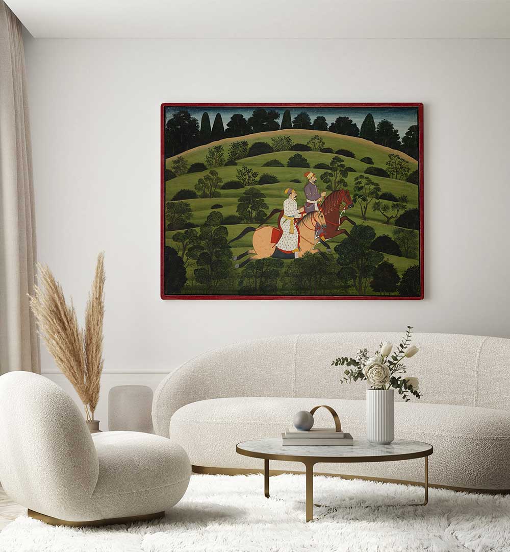 RIDERS THROUGH THE VERDANT HILLS , INDIAN ART PAINTINGS