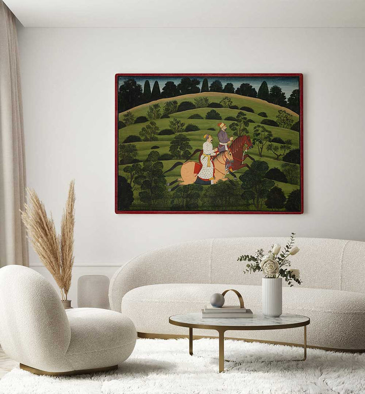 RIDERS THROUGH THE VERDANT HILLS , INDIAN ART PAINTINGS