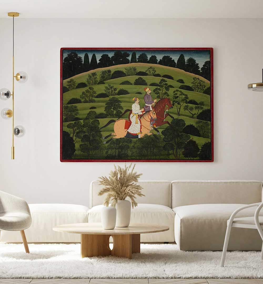 RIDERS THROUGH THE VERDANT HILLS , INDIAN ART PAINTINGS