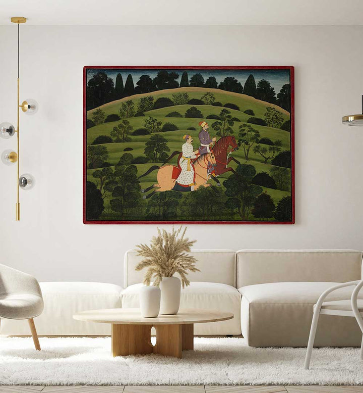 RIDERS THROUGH THE VERDANT HILLS , INDIAN ART PAINTINGS