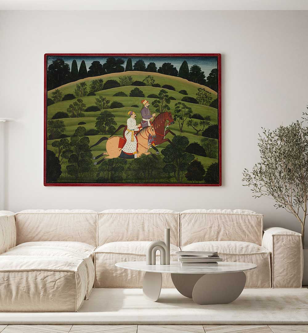 RIDERS THROUGH THE VERDANT HILLS , INDIAN ART PAINTINGS