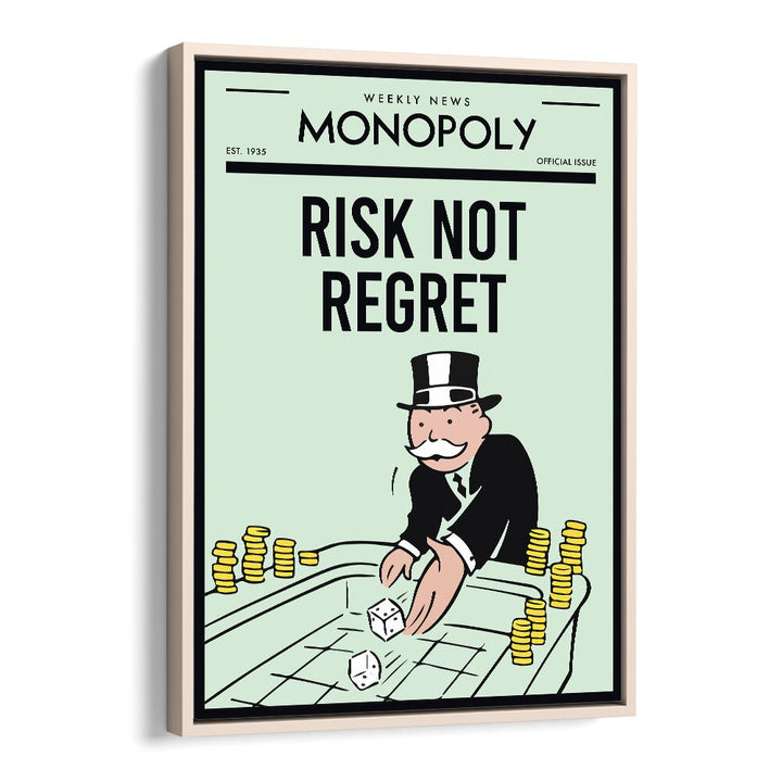 Risk not regret Money Art Artwork in Oak Wood Floater Frame