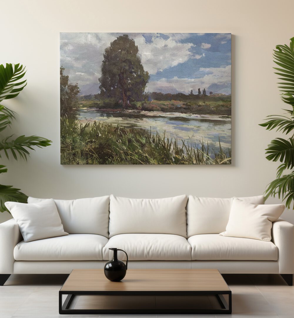 Stunning RIVER EXE, LANDSCAPE PAINTINGS enhance your space with serene riverside beauty, inviting tranquility.
