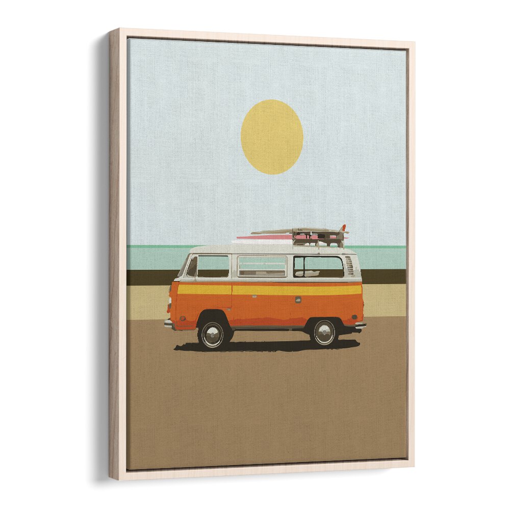 Road Trip I By Dan Hobday, Car Poster Prints Artwork in Oak Wood Floater Frame
