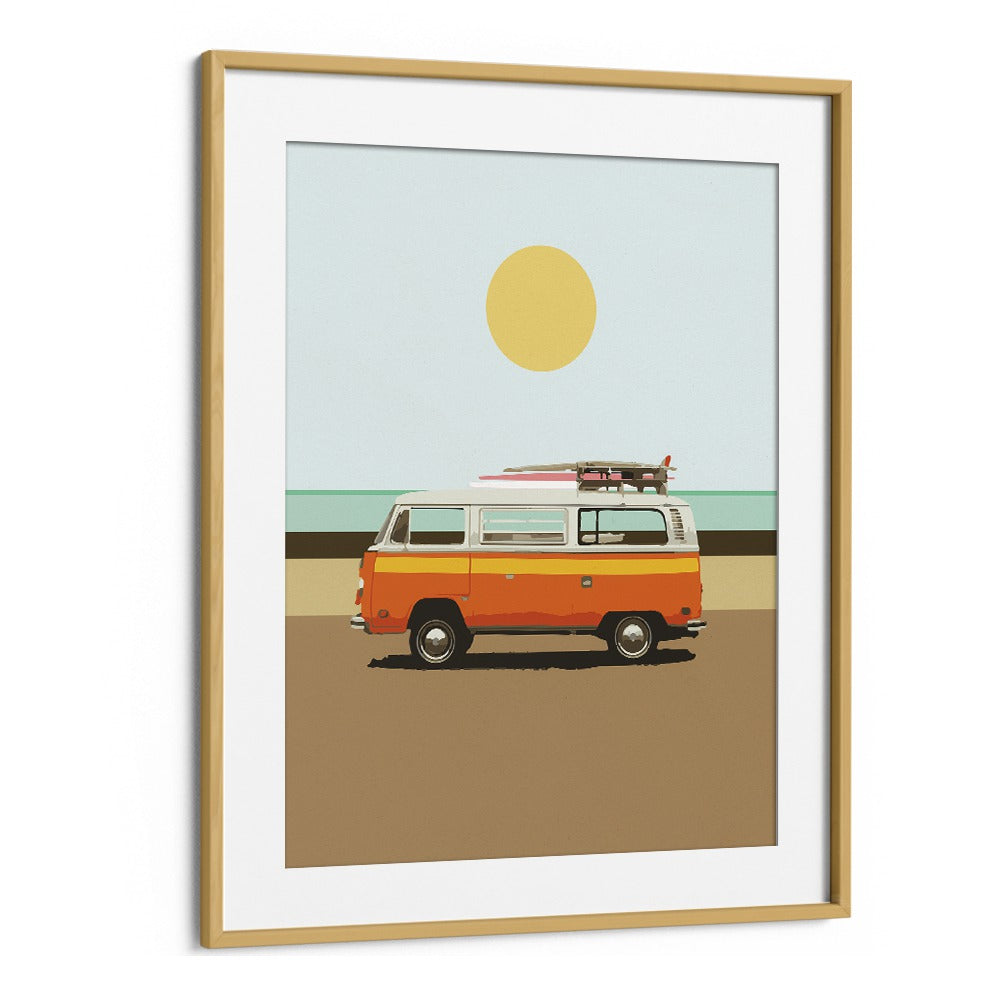 Road Trip I By Dan Hobday, Car Poster Prints Artwork in Oak Wood Frame With Mount
