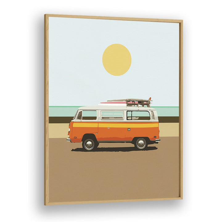 Road Trip I By Dan Hobday, Car Poster Prints Artwork in Oak Wood Plain Frame
