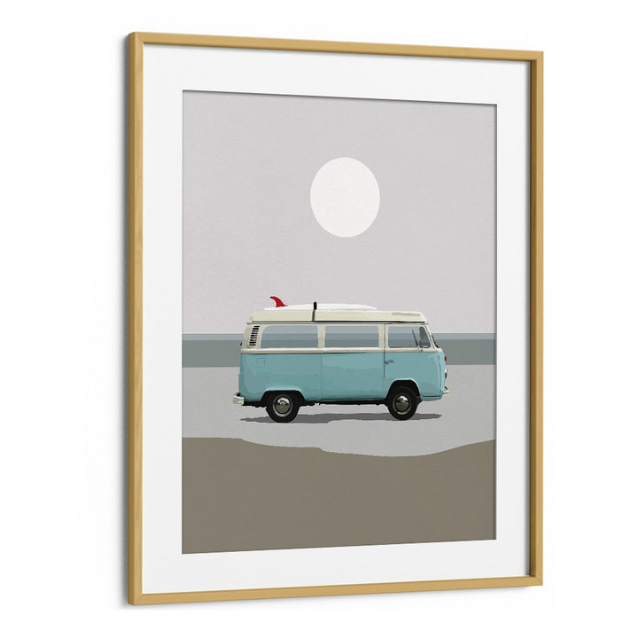 Road Trip II By Dan Hobday, Car Poster Prints Artwork in Oak Wood Frame With Mount
