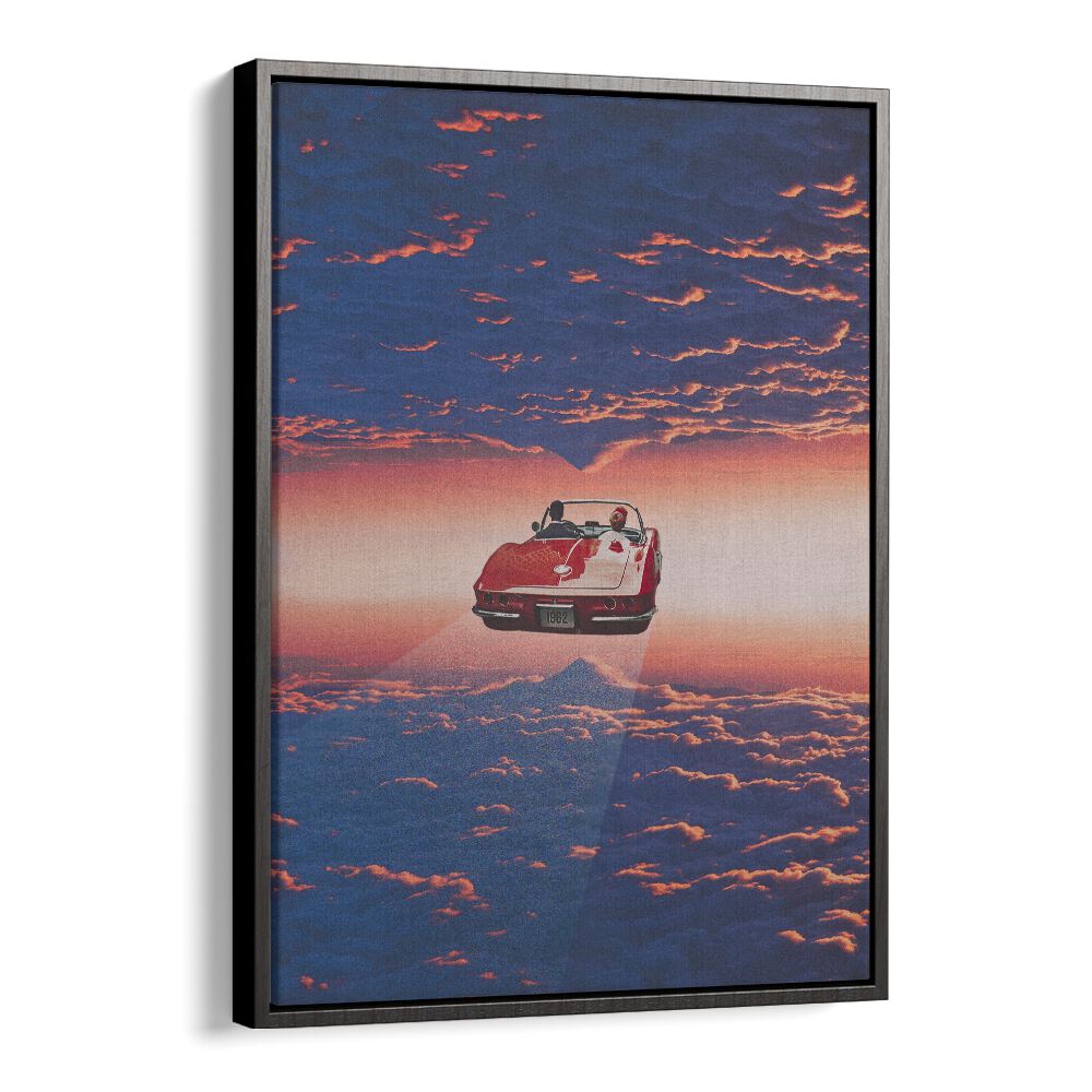 Road Trip In Clouds Surreal Painting Artwork in Black Floater Frame
