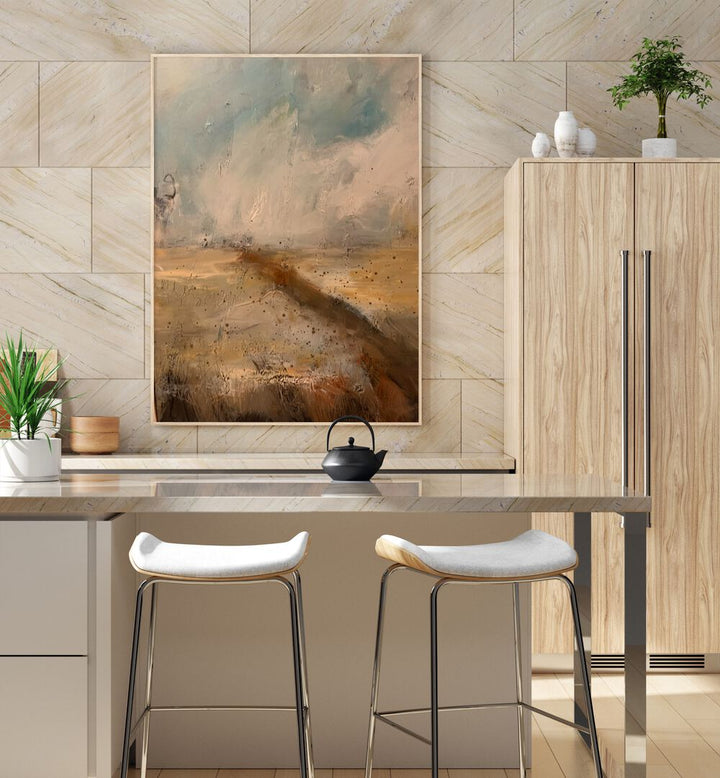 Beautifully designed ROAD, LANDSCAPE PAINTINGS enhancing a modern kitchen space with natural elegance.