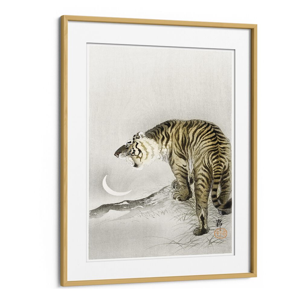 Roaring Tiger (1900-1945) By Ohara Koson Japanese Art Artwork in Oak Wood Frame With Mount