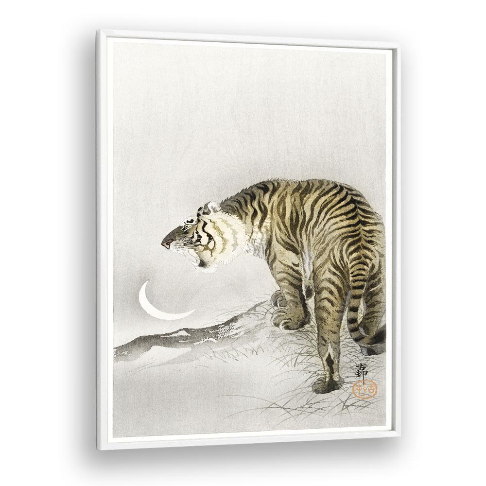 Roaring Tiger (1900-1945) By Ohara Koson Japanese Art Artwork in White Plain Frame