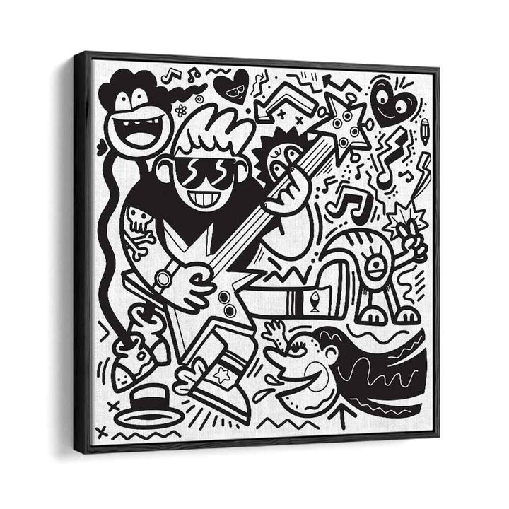 Rockstar Doodle B&w Doodle Art Artwork in Black Floater Frame