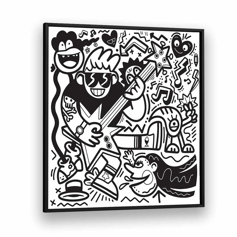 Rockstar Doodle B&w Doodle Art Artwork in Black Plain Frame