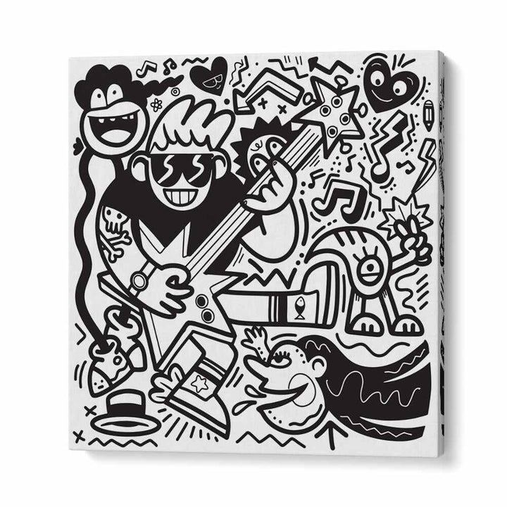 Rockstar Doodle B&w Doodle Art Artwork in Gallery Wrap