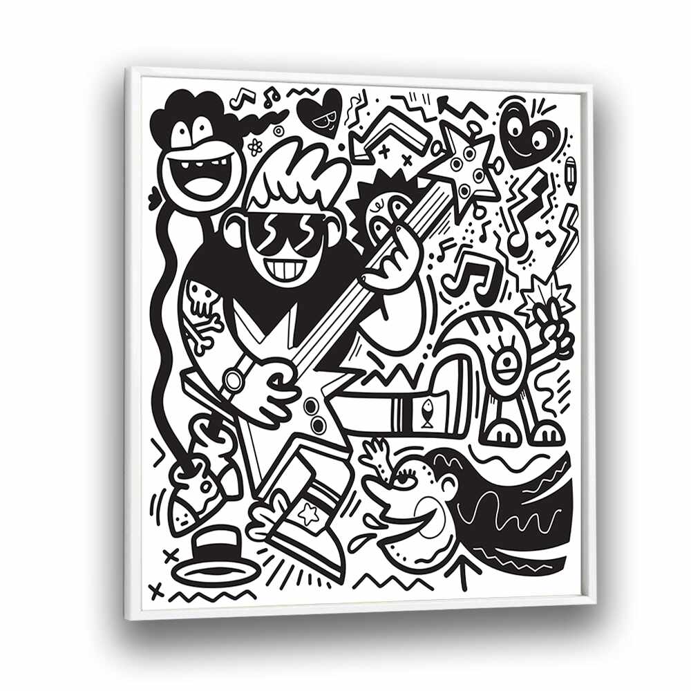 Rockstar Doodle B&w Doodle Art Artwork in White Plain Frame