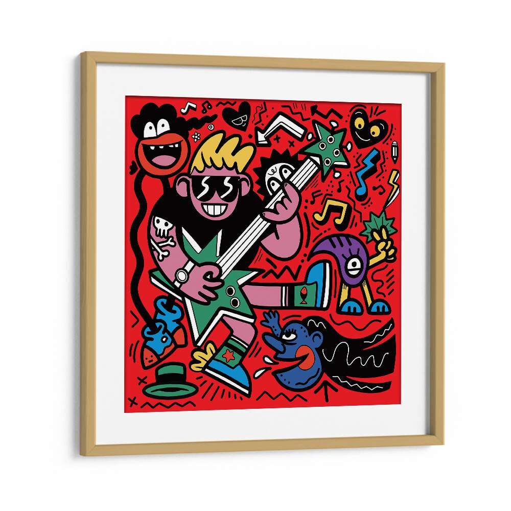 Rockstar Doodle Doodle Art Artwork in Oak Wood Frame With Mount