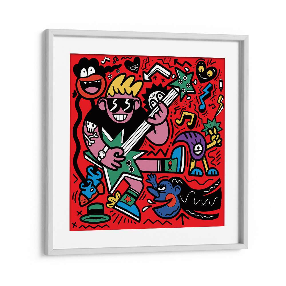 Rockstar Doodle Doodle Art Artwork in White Frame With Mount