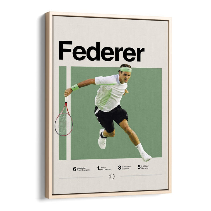 Roger Federer Sports Art Artwork in Oak Wood Floater Frame