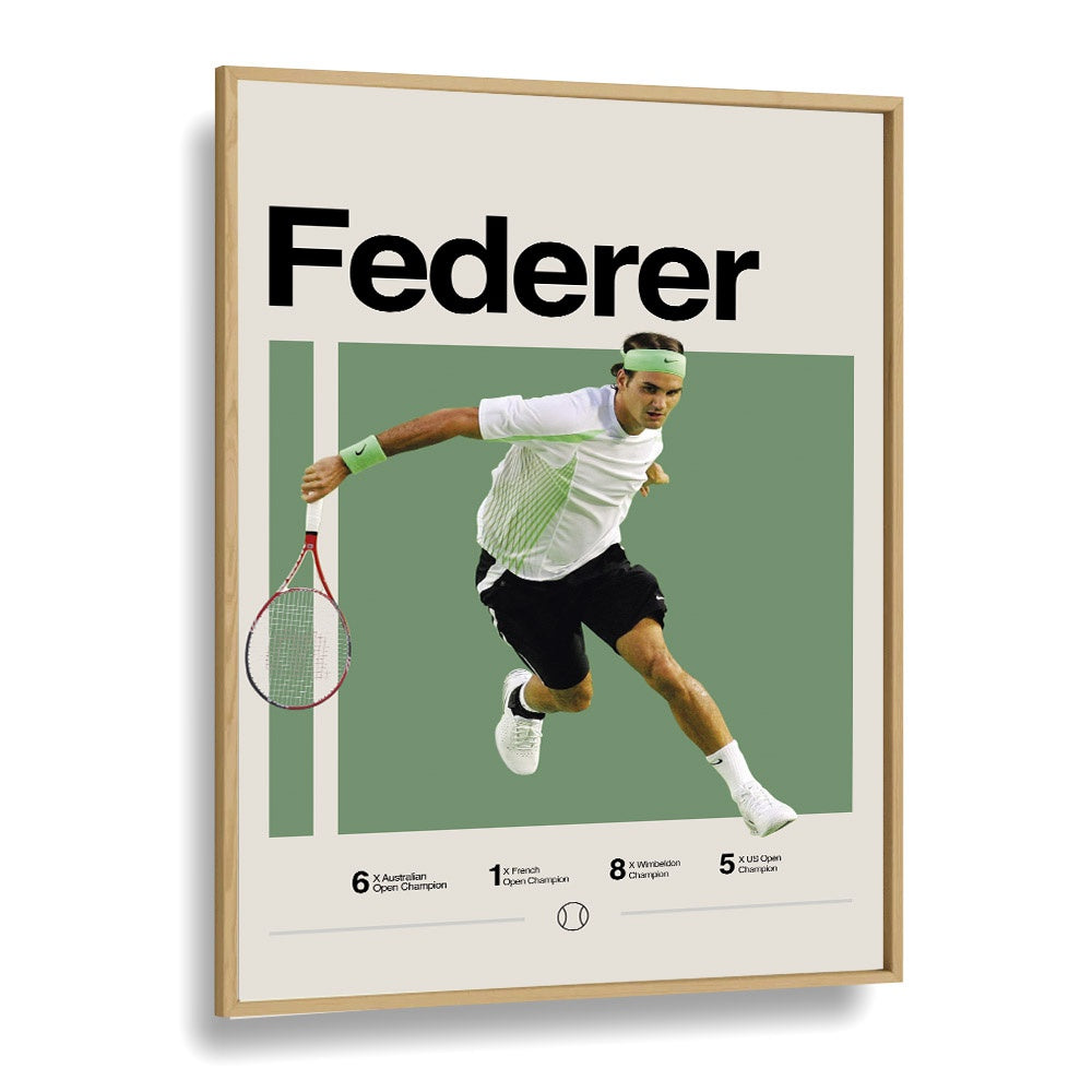 Roger Federer Sports Art Artwork in Oak Wood Plain Frame