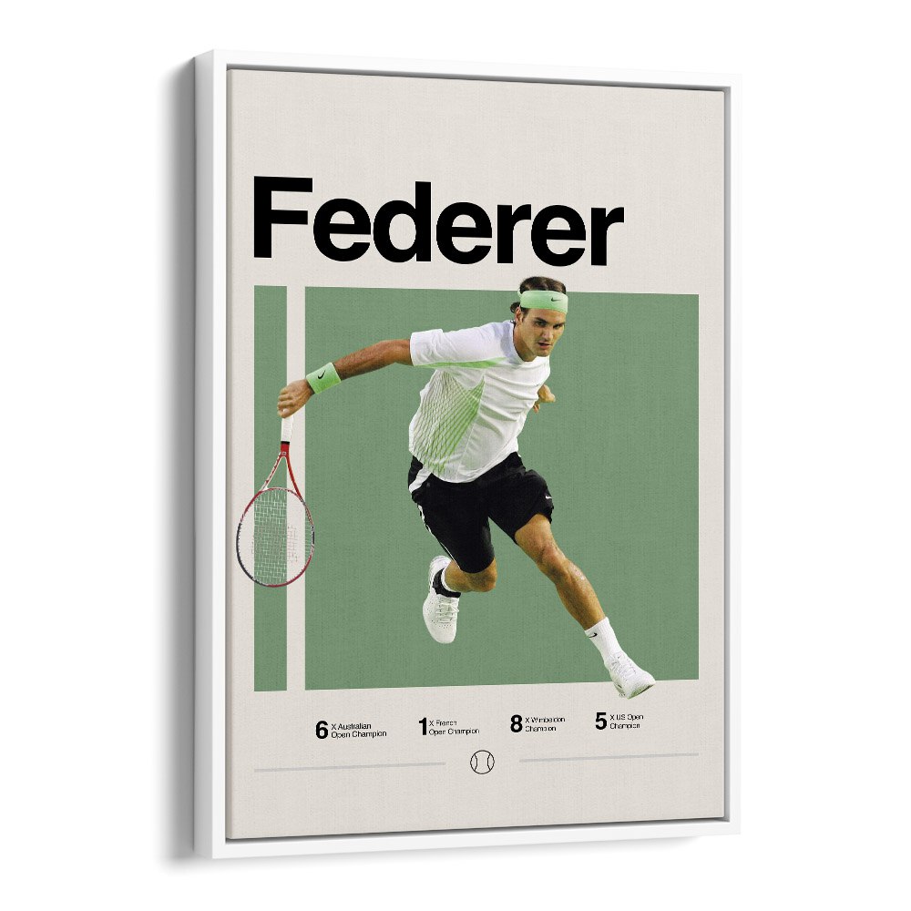 Roger Federer Sports Art Artwork in White Floater Frame