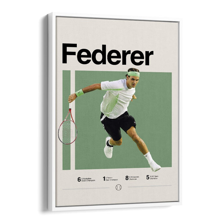 Roger Federer Sports Art Artwork in White Floater Frame