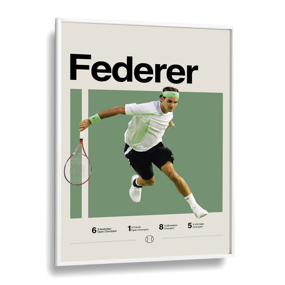 Roger Federer Sports Art Artwork in White Plain Frame