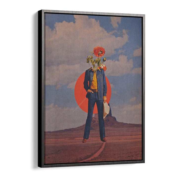 Romeo In Dessert  Surreal Painting Artwork in Black Floater Frame
