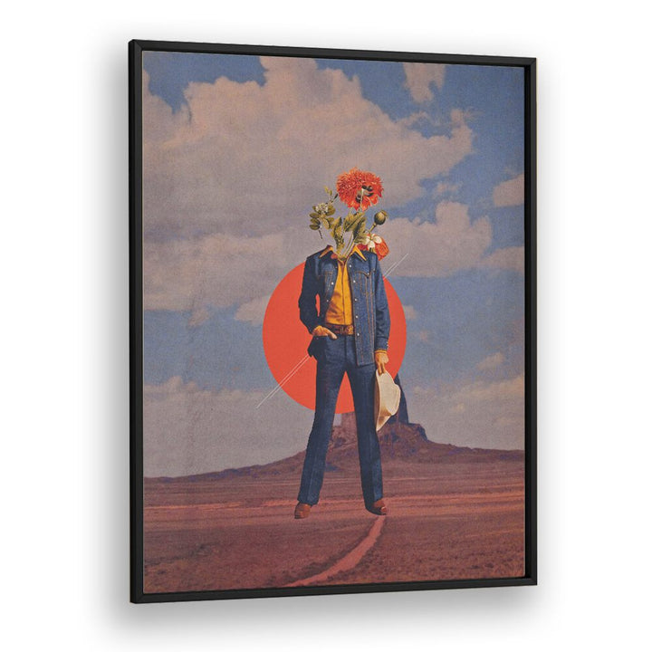 Romeo In Dessert  Surreal Painting Artwork in Black Plain Frame
