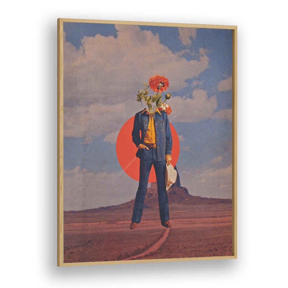 Romeo In Dessert  Surreal Painting Artwork in Oak Wood Plain Frame
