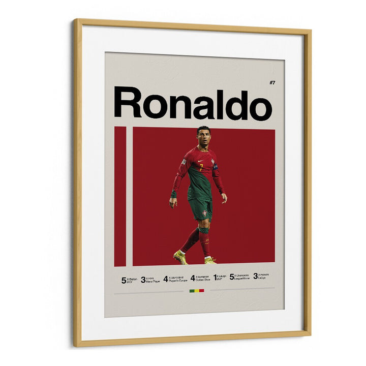 Ronaldo the king Sports Art Artwork in Oak Wood Frame With Mount