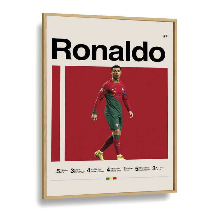 Ronaldo the king Sports Art Artwork in Oak Wood Plain Frame