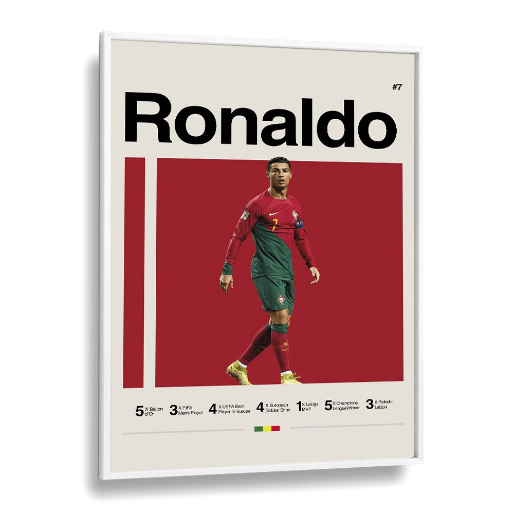 Ronaldo the king Sports Art Artwork in White Plain Frame