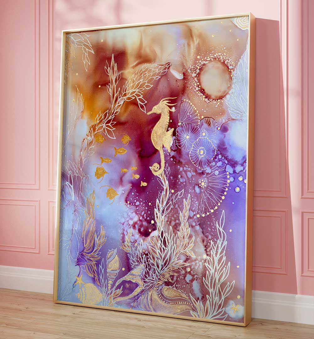 Vibrant Rose Quartz Reef Beach Paintings enhance any space with serene coastal beauty and tranquility.