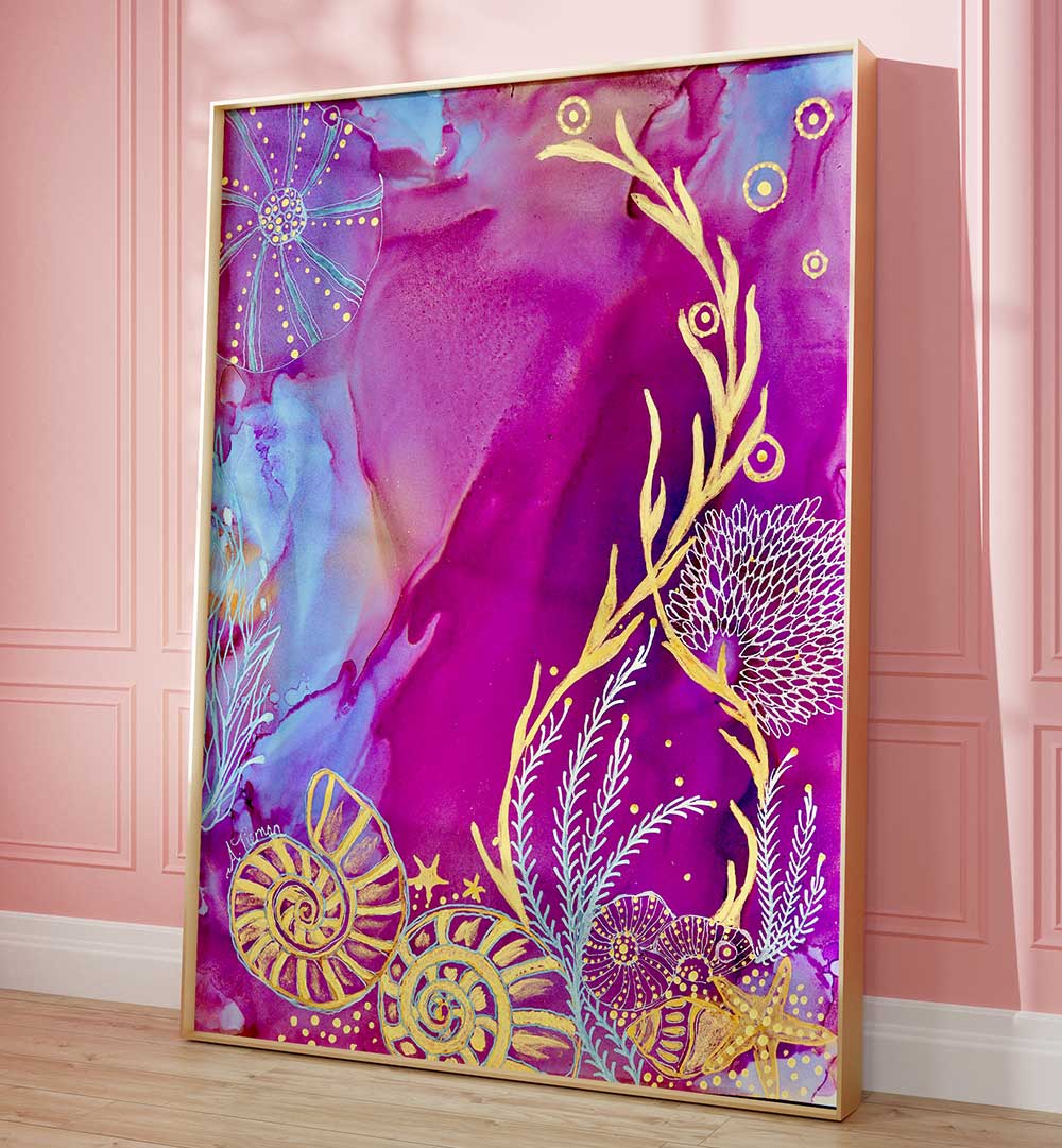 Vibrant ROSE QUARTZ REEF II, BEACH PAINTINGS bring serene shore beauty to your home decor, perfect for relaxation.