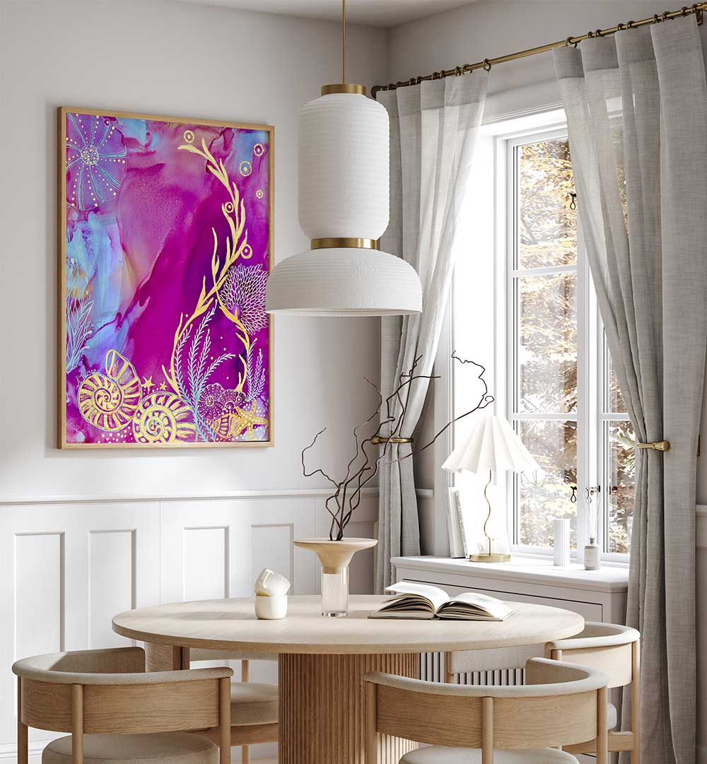 Vibrant ROSE QUARTZ REEF II, BEACH PAINTINGS enhance home decor with serene coastal beauty and calming ocean colors.