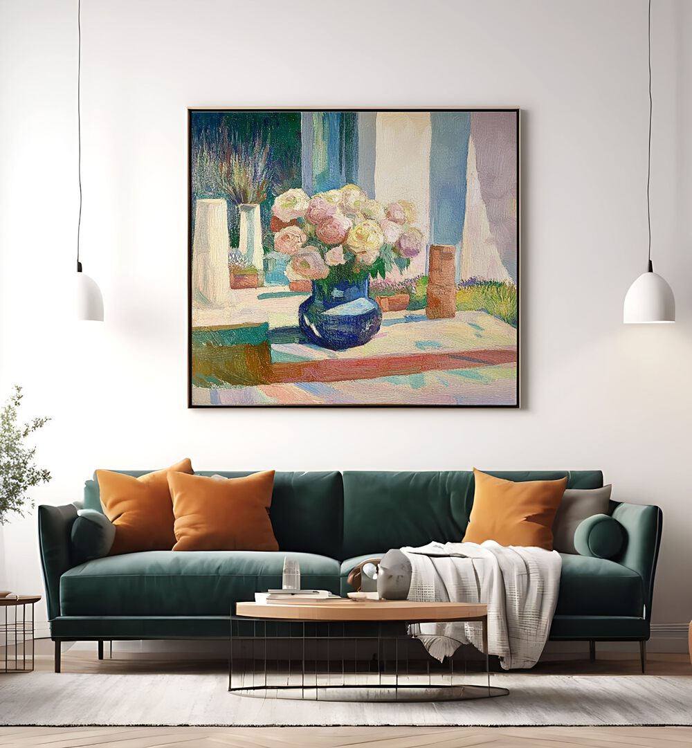 Stunning roses in a blue vase, perfect for home decor, adding elegance and a vibrant touch to any space.