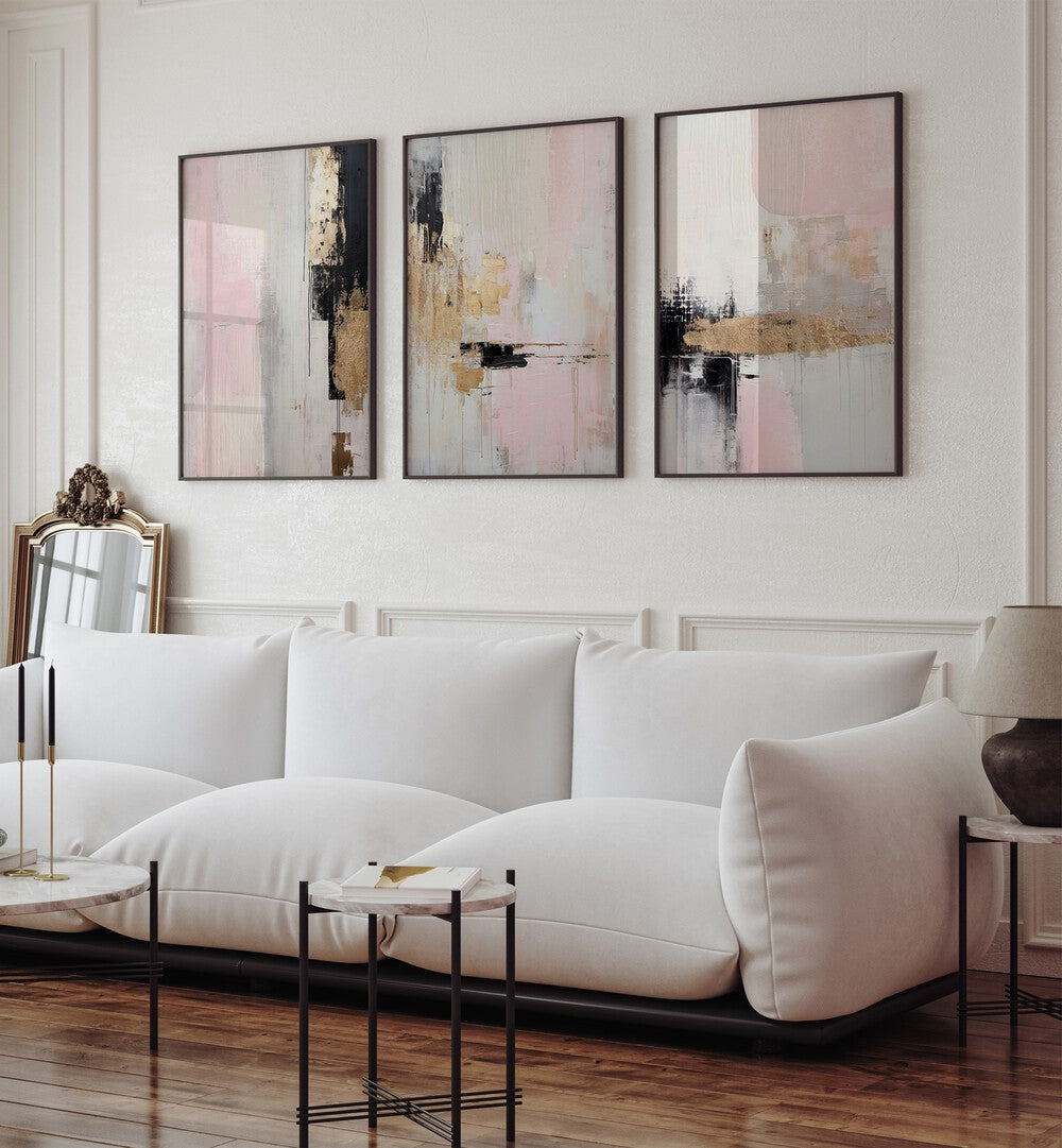 Transform your space with the ROSY HAZE SET, SET OF 3 PAINTINGS, blending warmth and elegance into any decor.