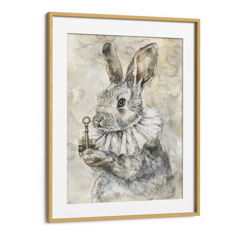 Royal Bunny Kids Art Artwork in Oak Wood Frame With Mount
