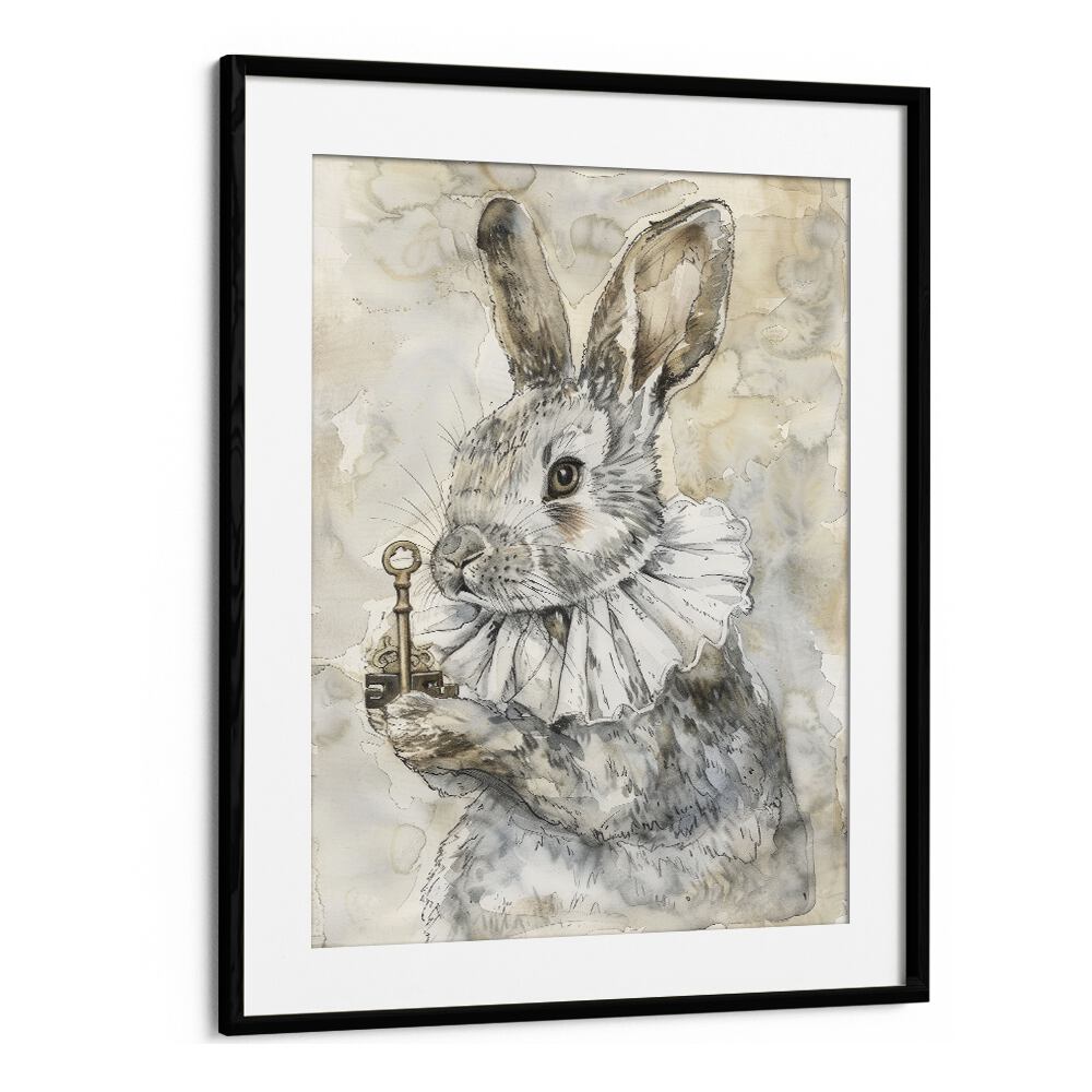 Royal Bunny Kids Art Artwork in Black Frame With Mount
