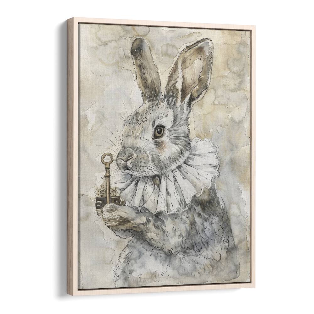 Royal Bunny Kids Art Artwork in Oak Wood Floater Frame
