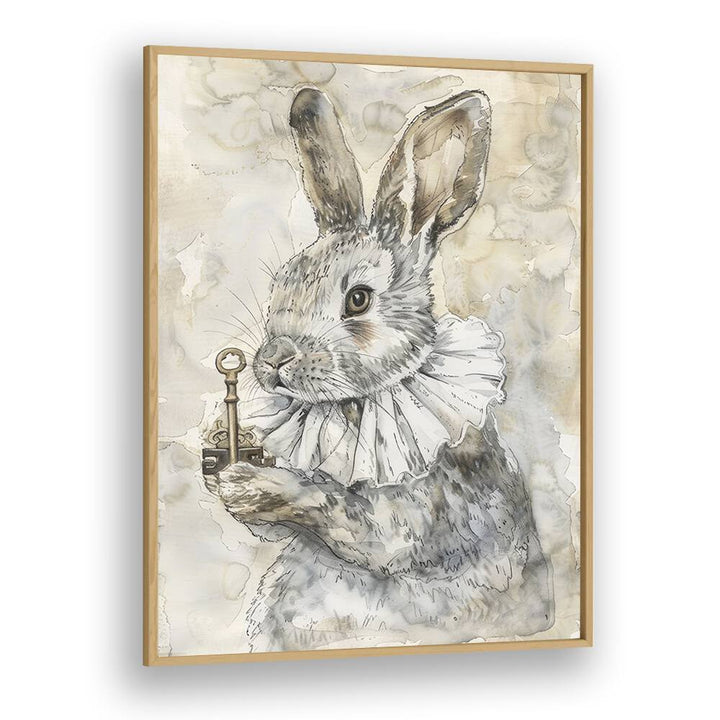 Royal Bunny Kids Art Artwork in Oak Wood Plain Frame
