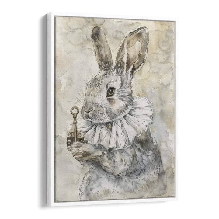 Royal Bunny Kids art painting Artwork in White Floater Frame
