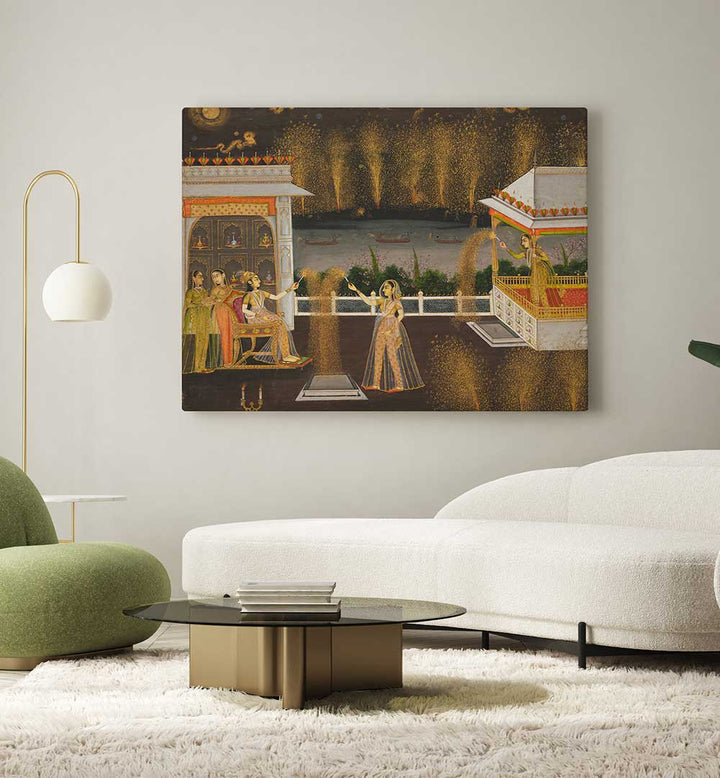 ROYAL WOMEN CELEBRATING DIWALI , INDIAN ART PAINTINGS
