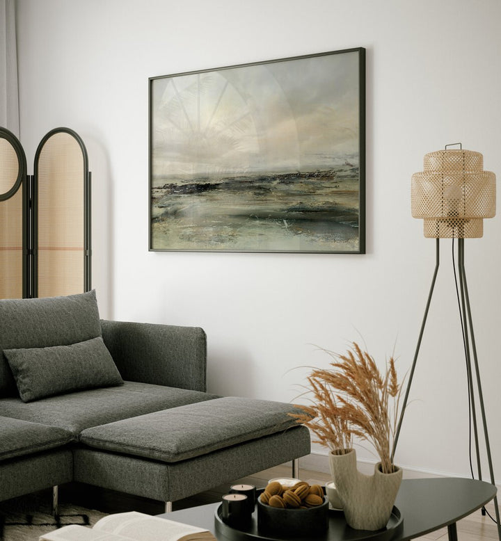 Stylish living space featuring RUGGED, ABSTRACT PAINTINGS, enhancing modern decor with bold colors and textures.