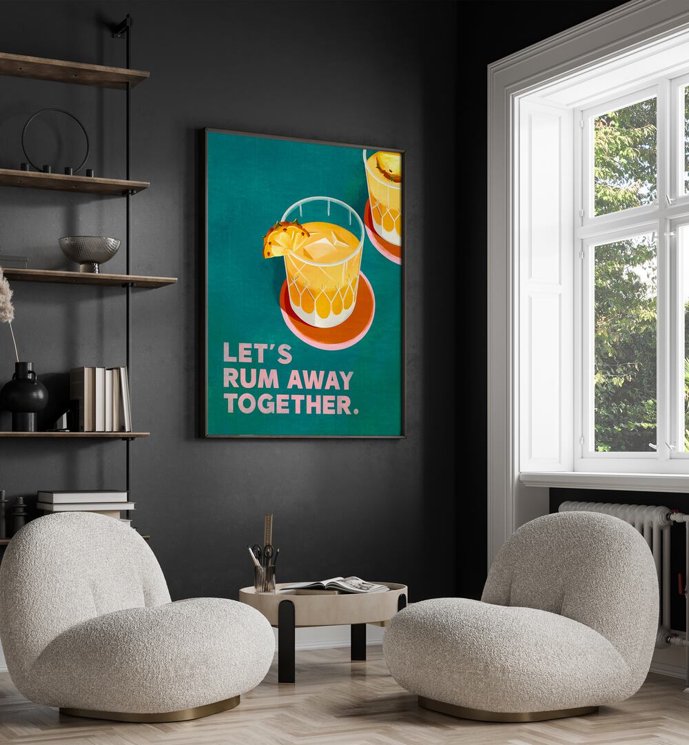 Vibrant RUM AWAY TOGETHER, BAR artwork enhances your space, perfect for any kitchen or entertainment area.